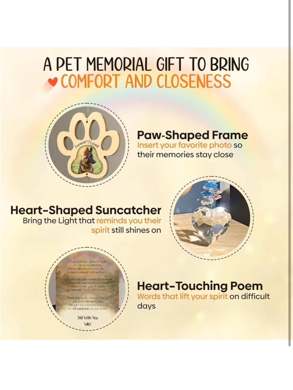 Pet Memorial Crystal Suncatcher with DIY Photo Insert, Personalized Sympathy - Picture 3 of 9